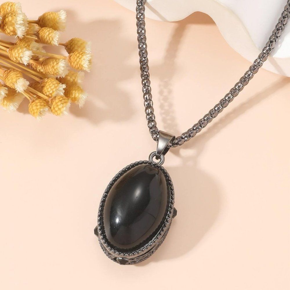 Purple Sand Stone & Titanium Pendant Necklace 797x2